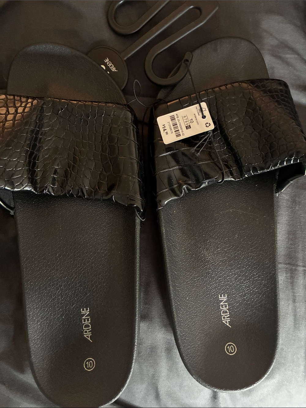 Ardene Black Croc-Texture Slide Sandals for Women